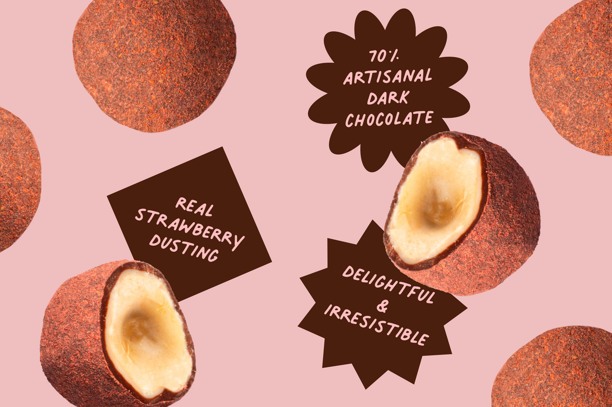 Strawberry Dusted Dark Chocolate Covered Hazelnuts